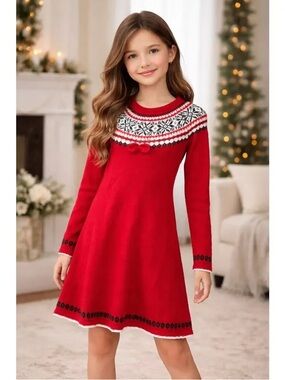Hanna Andersson Sno Happy Sweater Dress in Red size 150 (10 to 12)